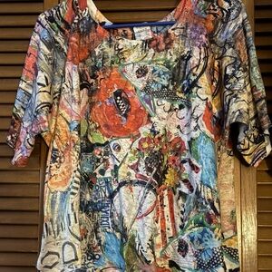 Vibrant Artistic Print Short Sleeve Top